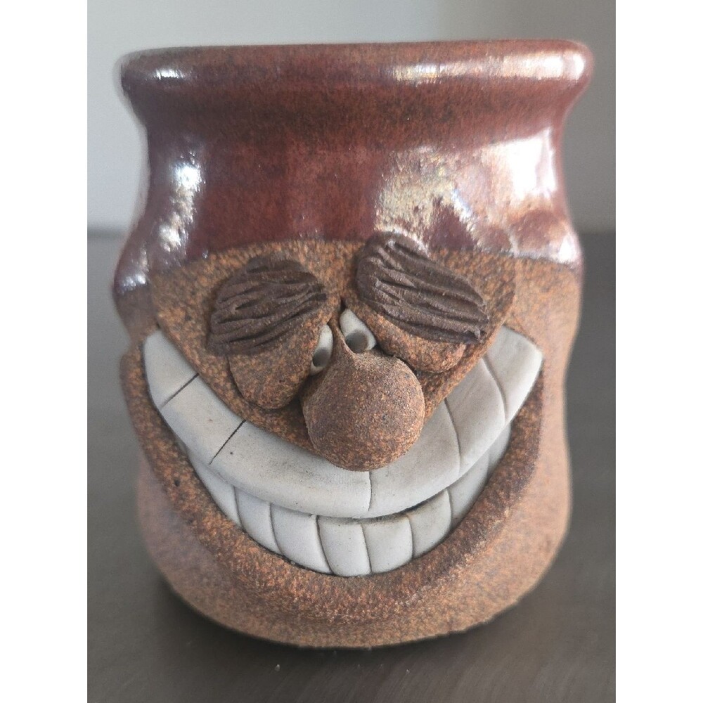 Mark Hines Studio Pottery Ugly Funny Face Mug Folk Art Ceramic Signed